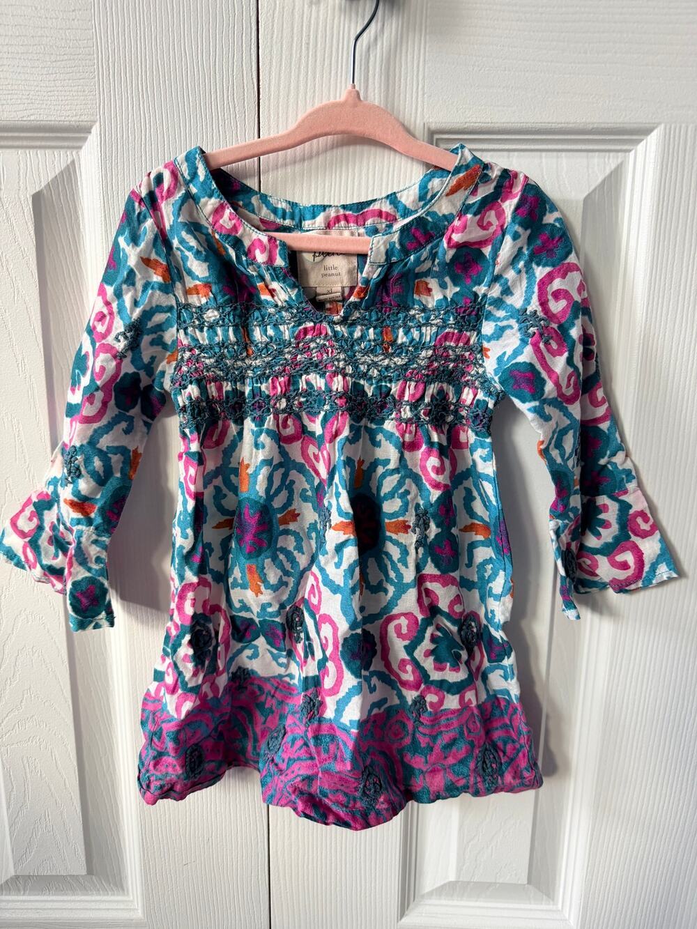 Peek Little Peanut Multicolor Boho Print Cotton Bell Sleeve Dress 18-24 Months